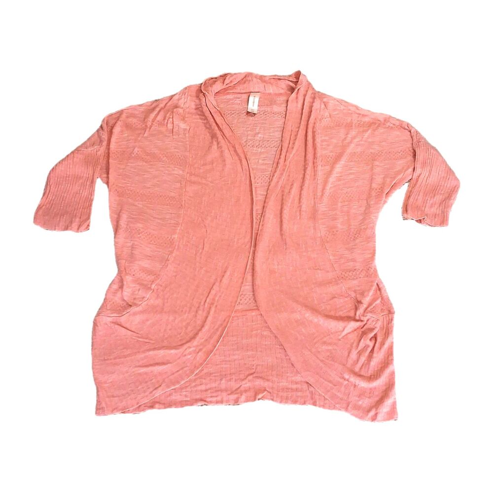 No Boundaries Coral Knit Cardigan Sweater SZ L Women Rayon Open Pink Lightweight